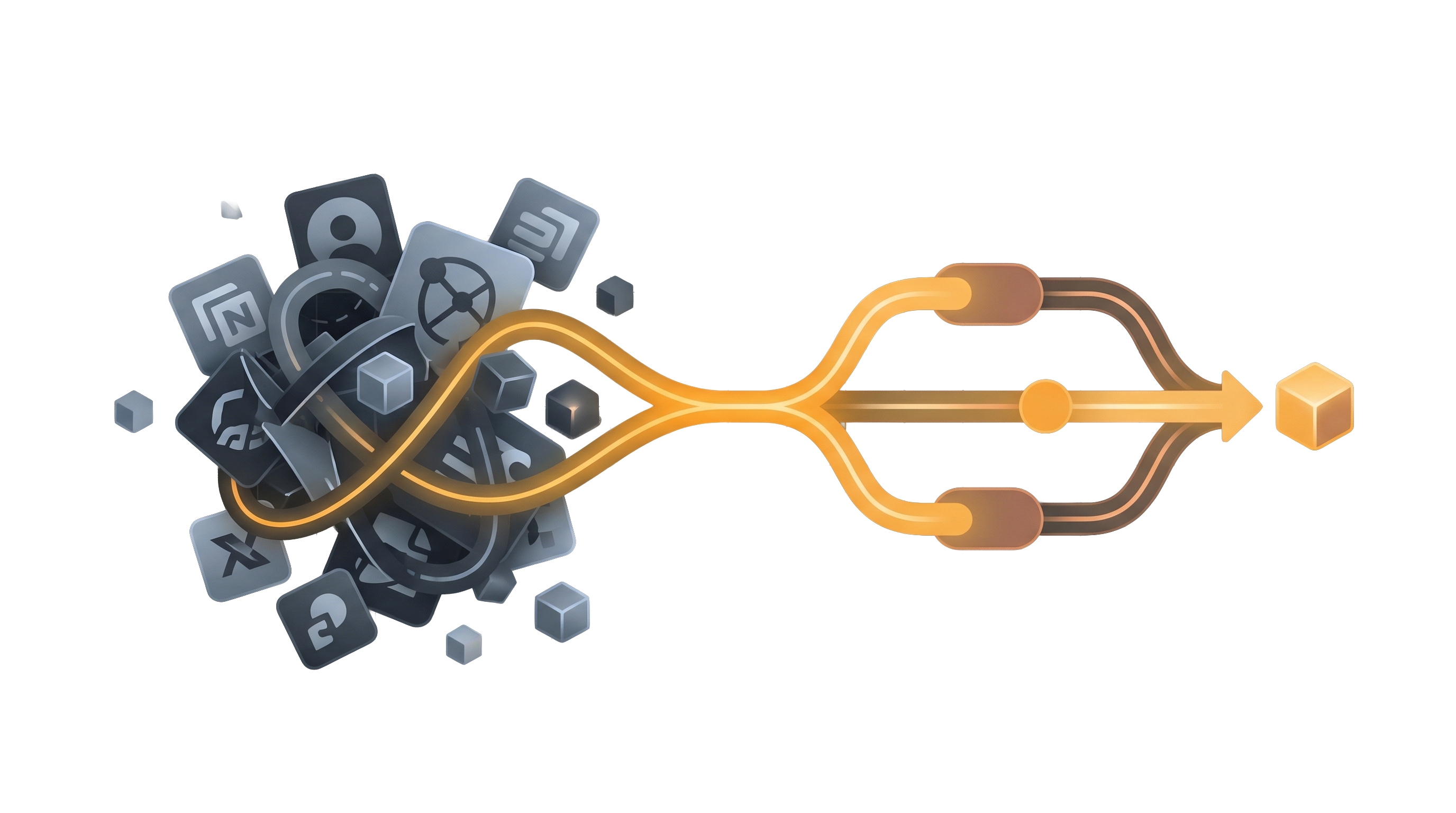 A visual showing a tangled workflow simplified into one clear path.